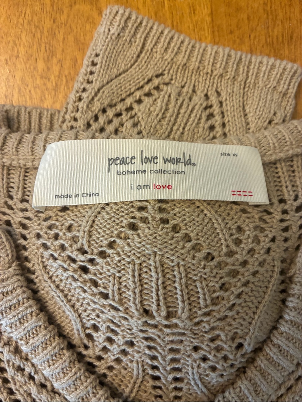 Peace Love World Tan/Cream Open Stitch Sweater